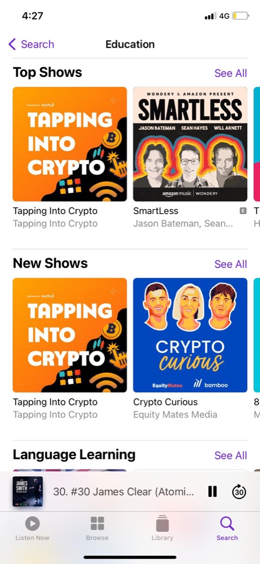 Tapping Into Crypto at #1 in Education on Apple Podcasts